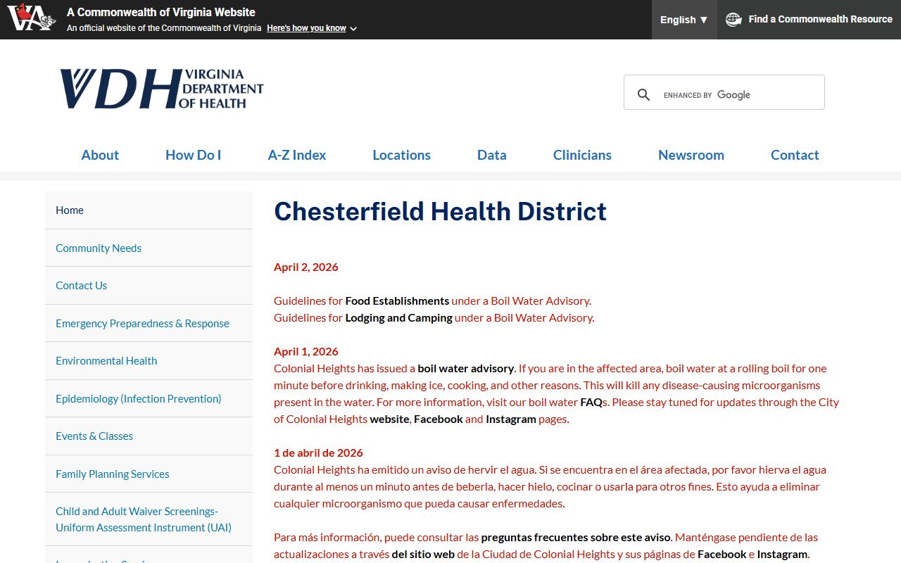 Chesterfield County Virginia Department of Health death records